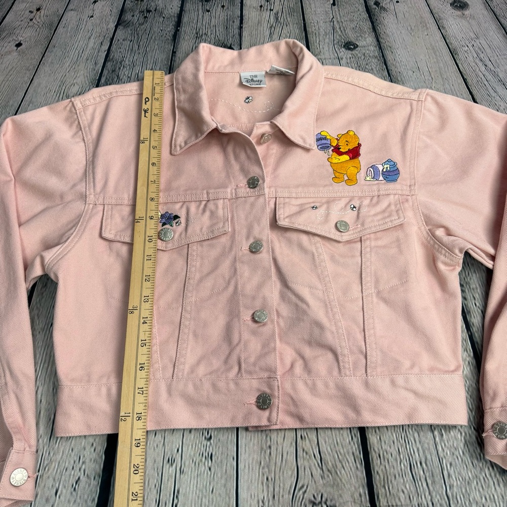 Vintage 90s Disney Winnie the Pooh Pastel Pink Cropped Denim Jacket Size Medium - Picture 6 of 12